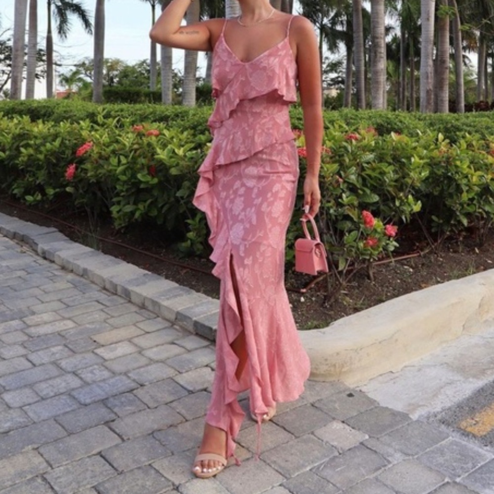 Zara Ruffled Jacquard Dress XS